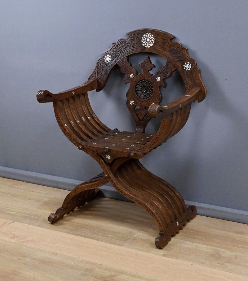 Syrian Walnut Armchair – Late 19th Century photo for sale