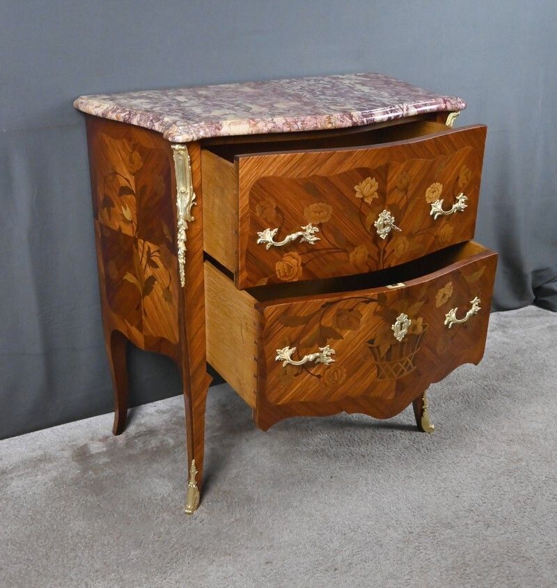 Small Marquetry Commode, Louis XV Style – Early 20th Century photo for sale