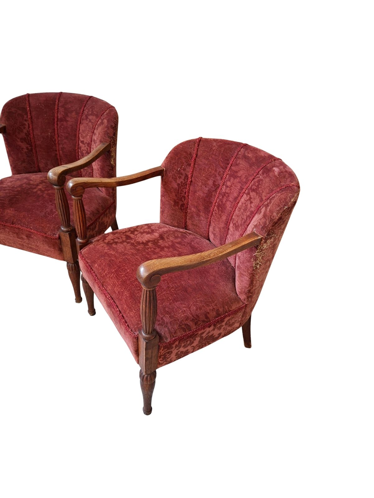 photo for sale Elegante Coppia Di Poltrone Vintage Anni '60 In Rovere E Velluto Damascato