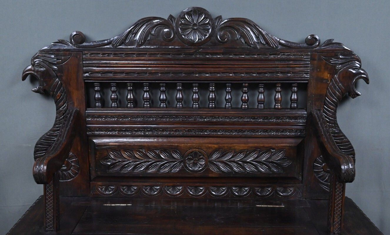 Oak Storage Bench, Neo Gothic Style – Early 20th Century photo buy