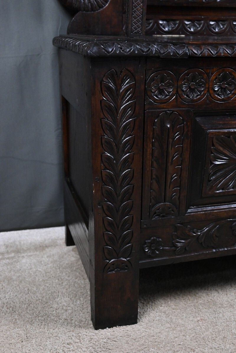 photo buy Oak Storage Bench, Neo Gothic Style – Early 20th Century