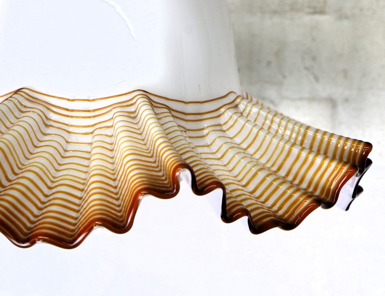 Lighting Ceiling Light Vintage Murano Italian White Glass Pendant With Caramel Overlay photo