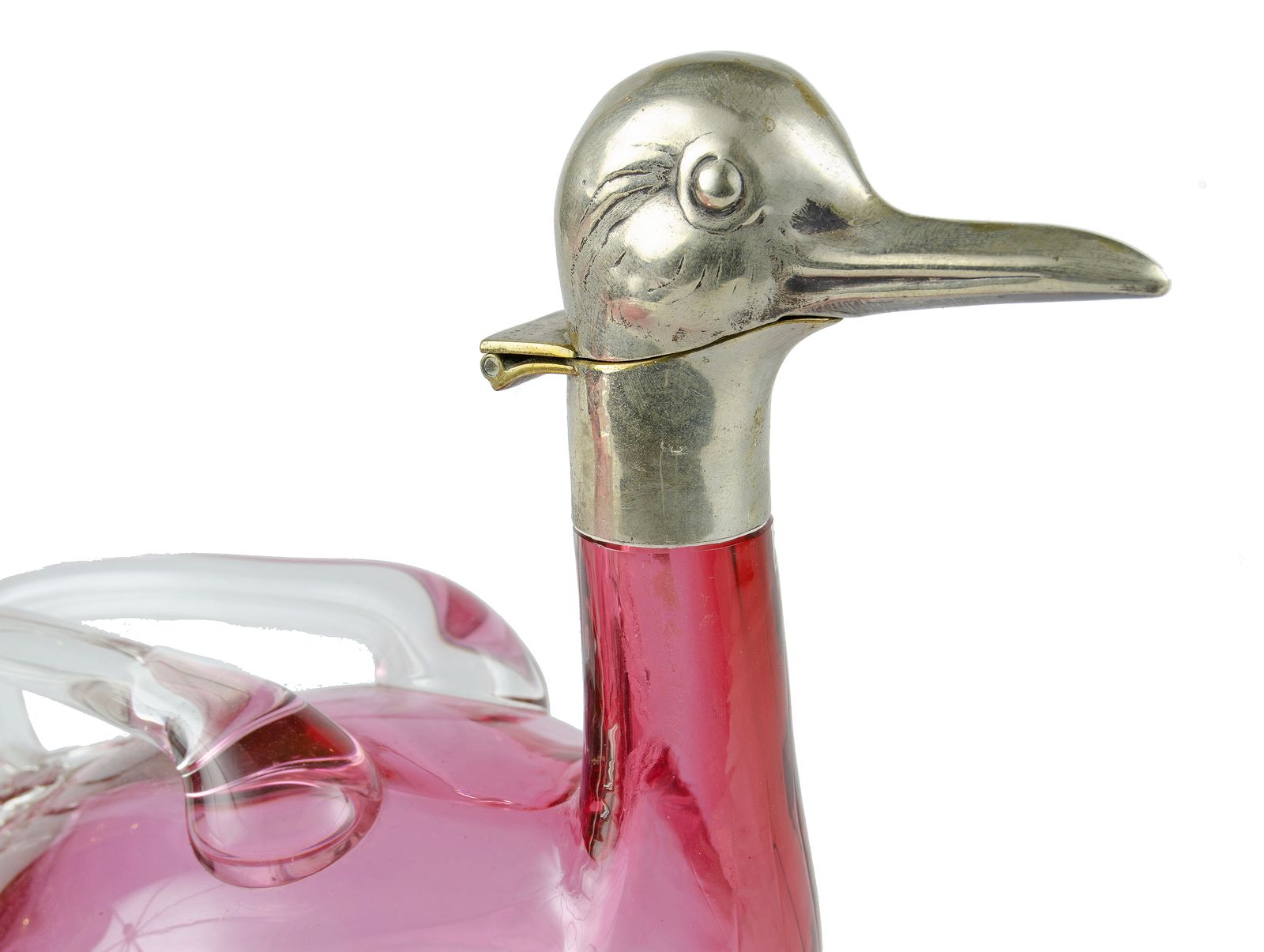 Pair Of 1960s Silver Plated And Deep Cranberry Pink Glass Figural Duck Claret Jugs, Czech Republic photo 3700.0
