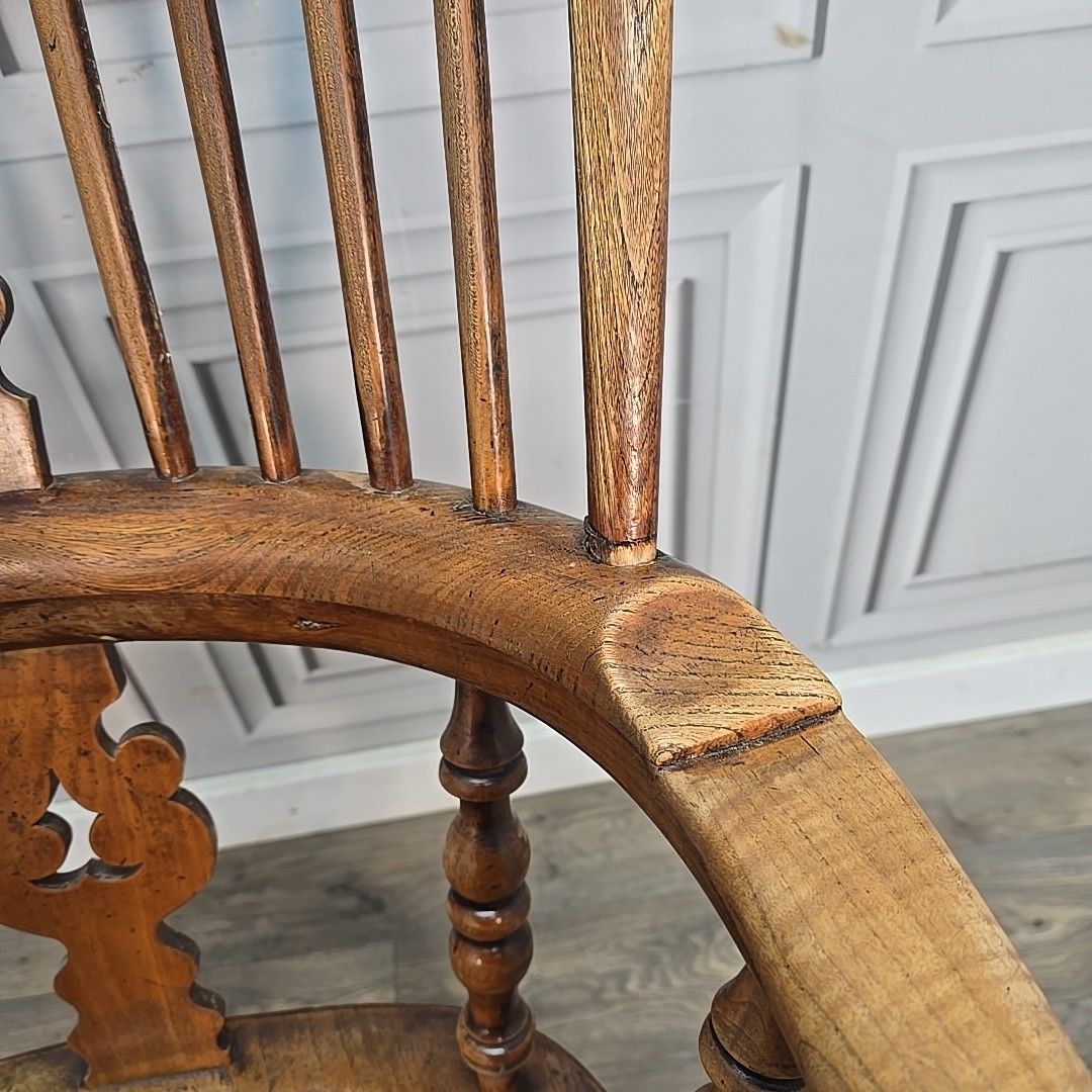Furniture Antique Windsor Armchair Elm Seat Hoop Back 19th Century Turned Wooden Chair photo
