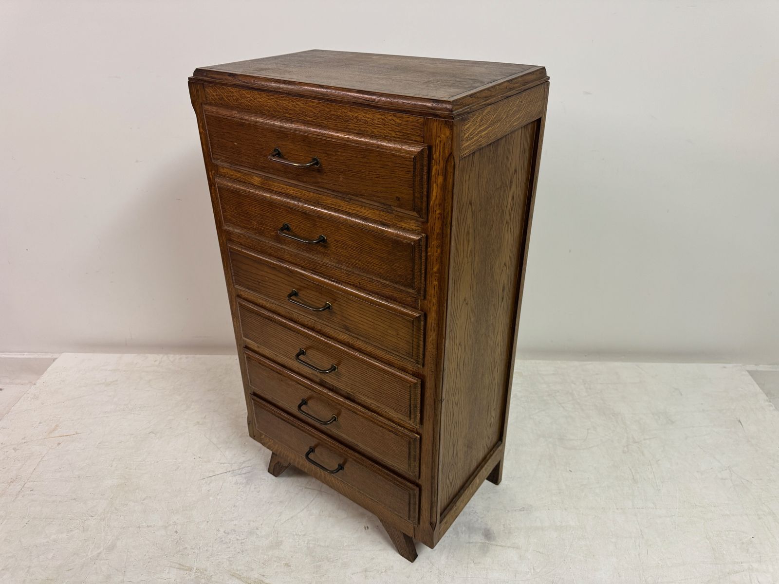 Furniture 1950s French Tall Oak Chest Of Drawers photo
