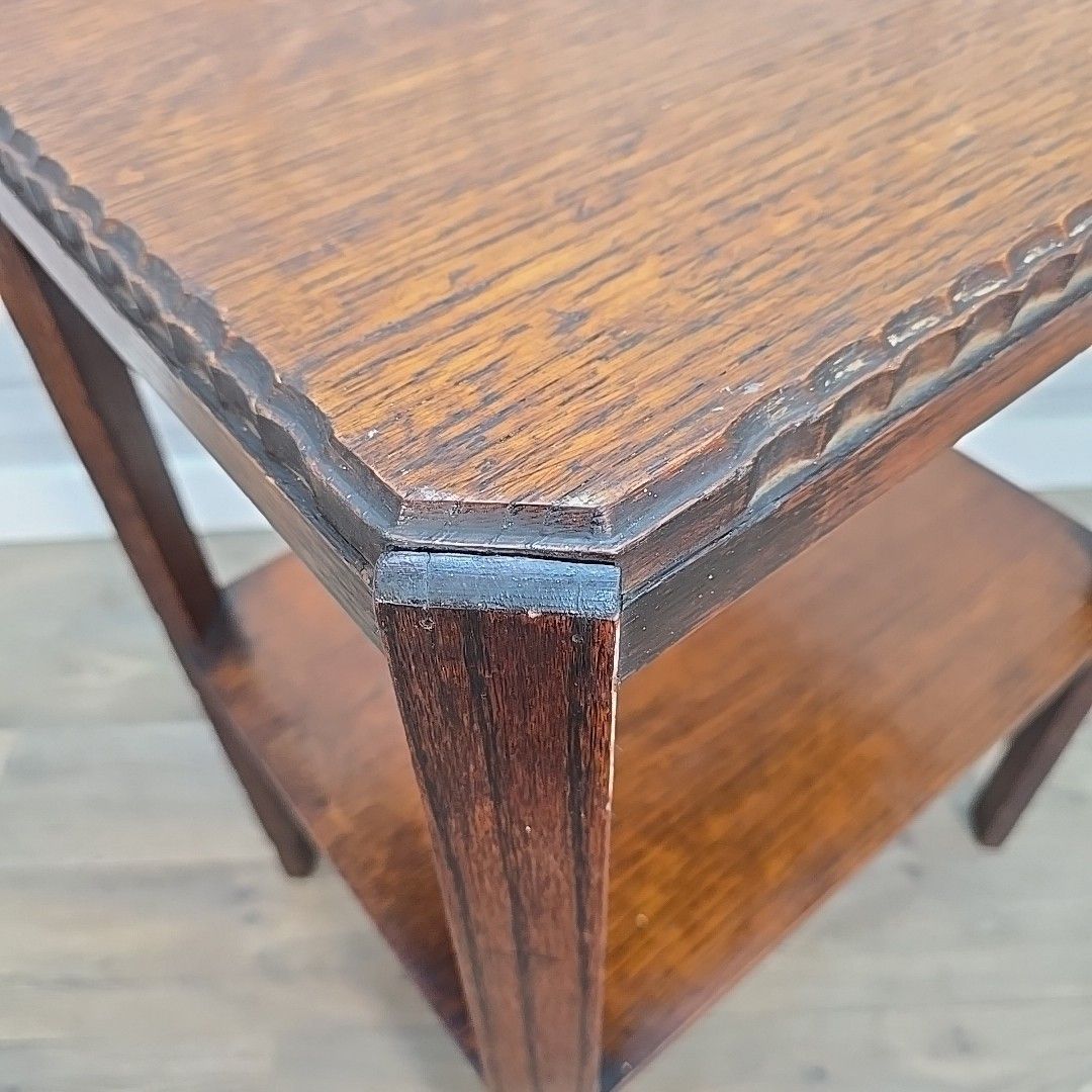 Antique Oak Side Table Two Tier Hall Lamp Plant Stand Arts Crafts Jacobean photo 130.0