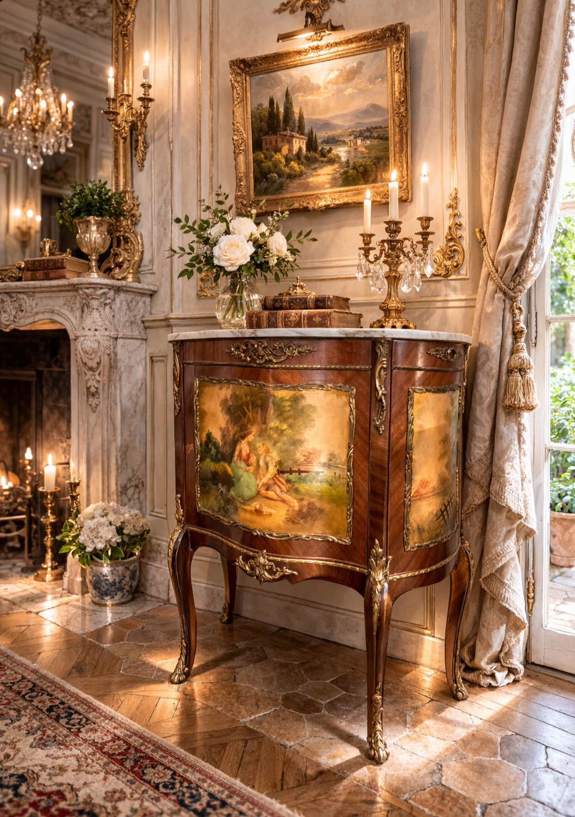 Likely Early 20 Th Century In Louis XV / Rococo Revival Style Painted Side Cabinet