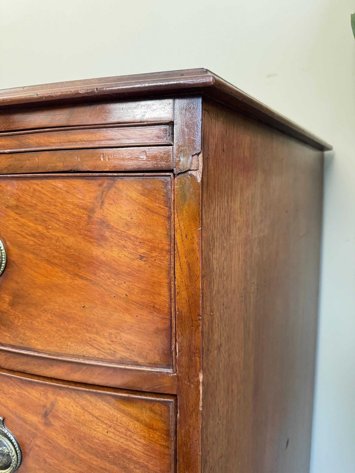 photo buy Antique Bow Front Mahogany Chest Of Drawers: Solid Wood 3 Drawer Dresser
