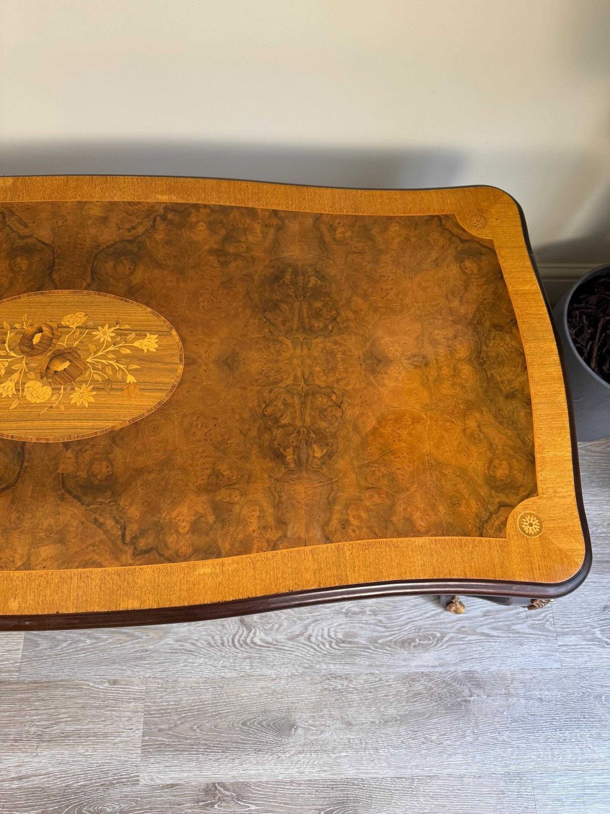Vintage French Louis XV Style Marquetry Gilt Low Coffee Table photo vintage