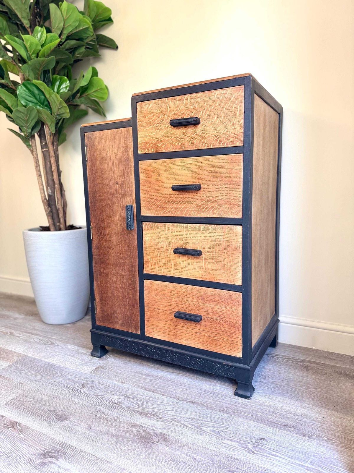 Vintage Upcycled Wooden Cabinet: Black Painted Drawers & Shelving photo furniture