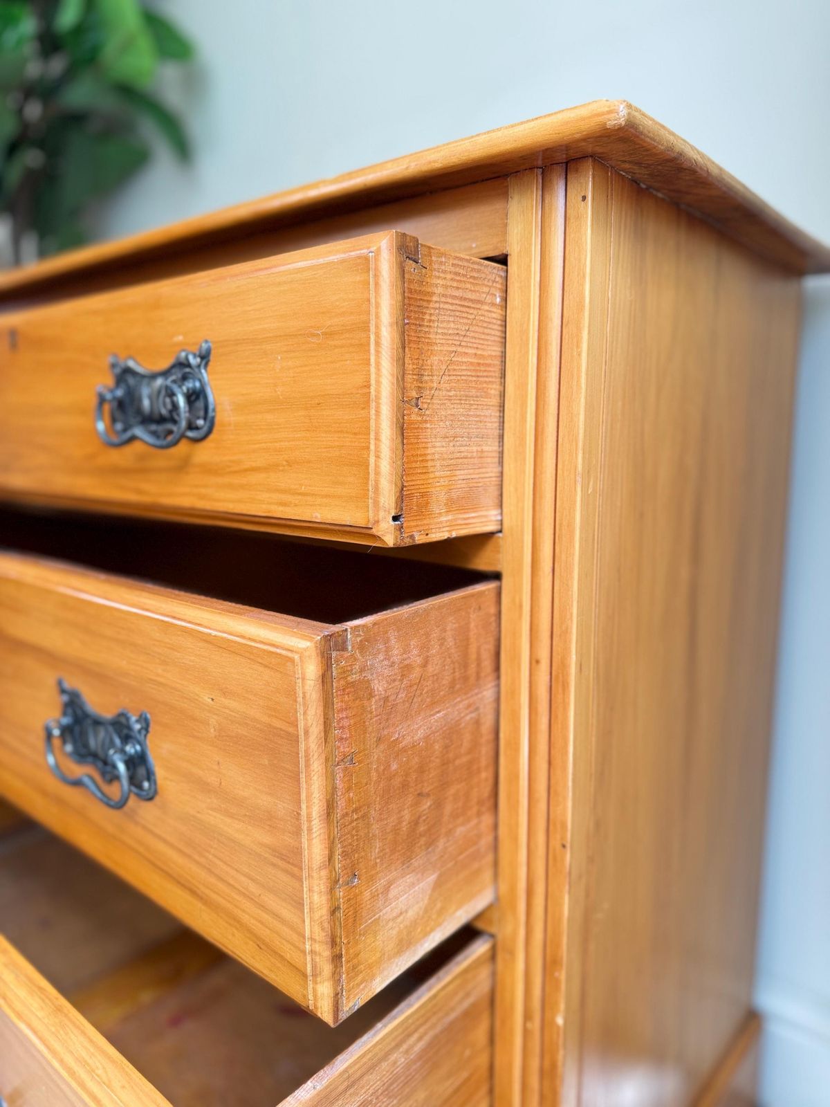 Solid Wood Vintage Chest Of Drawers With Original Metal Handles Three Dovetail Drawers photo 395.0