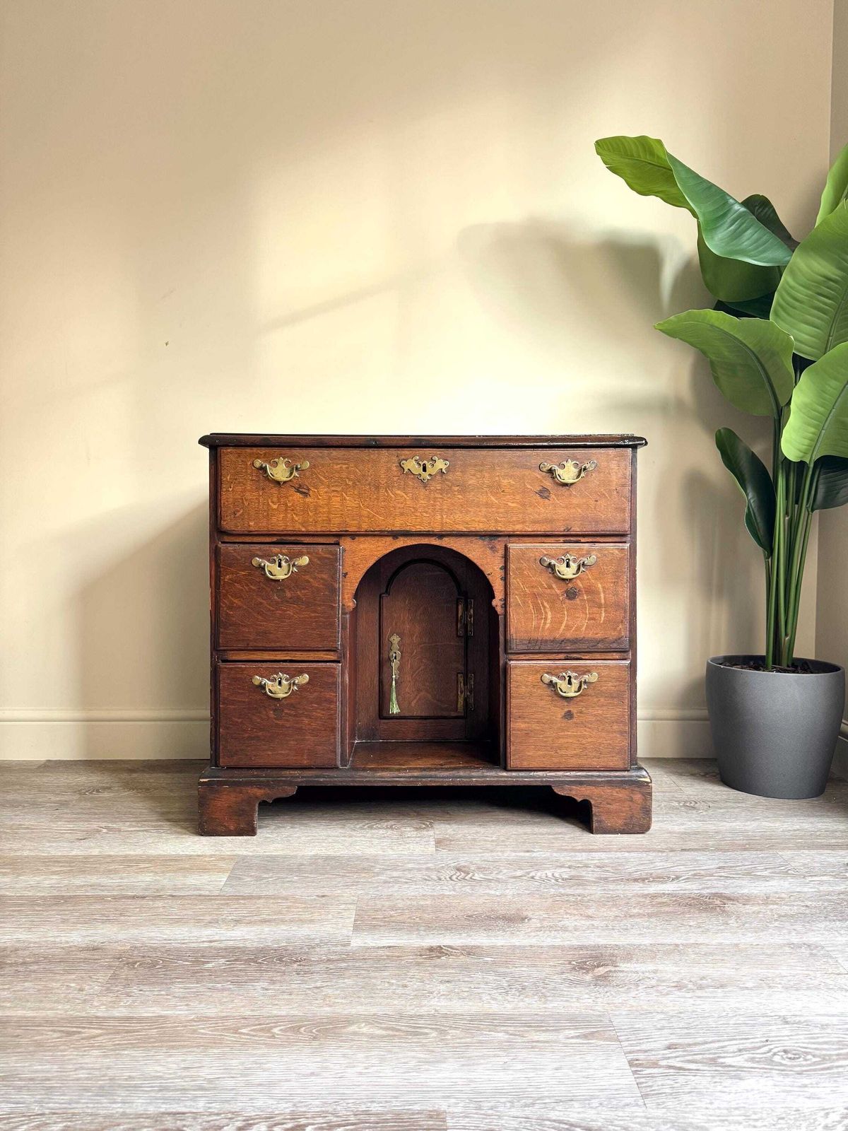 Antique Oak 18th Century Kneehole Desk Solid Wood With Cupboard   Traditional Office