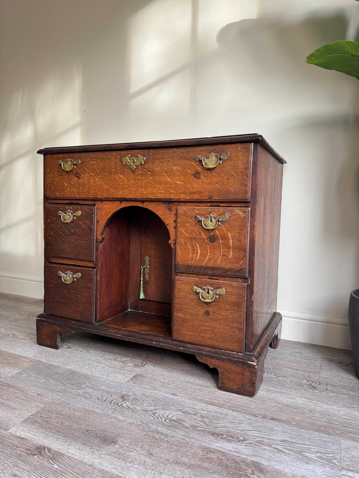Antique Oak 18th Century Kneehole Desk Solid Wood With Cupboard   Traditional Office photo for sale