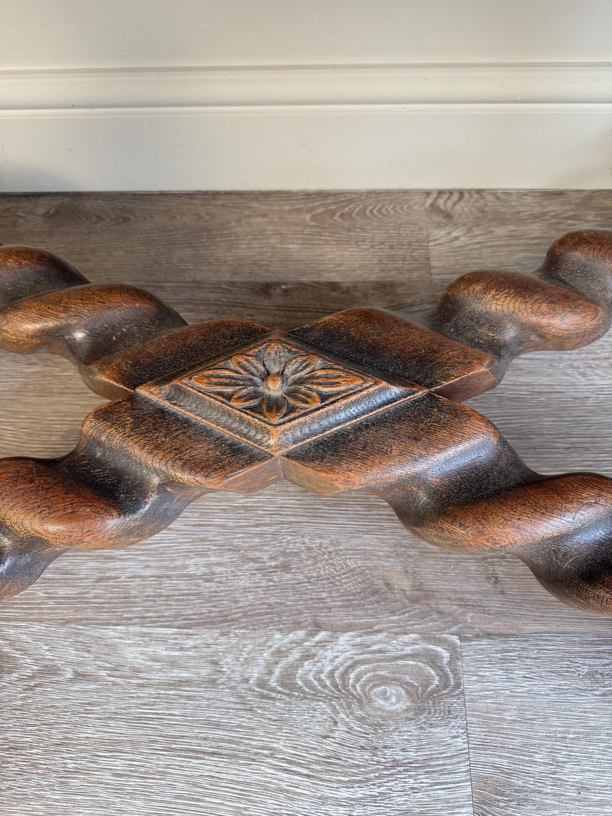 photo for sale Antique Carved Wood Console Table: Barley Twist Hall, Gothic Revival