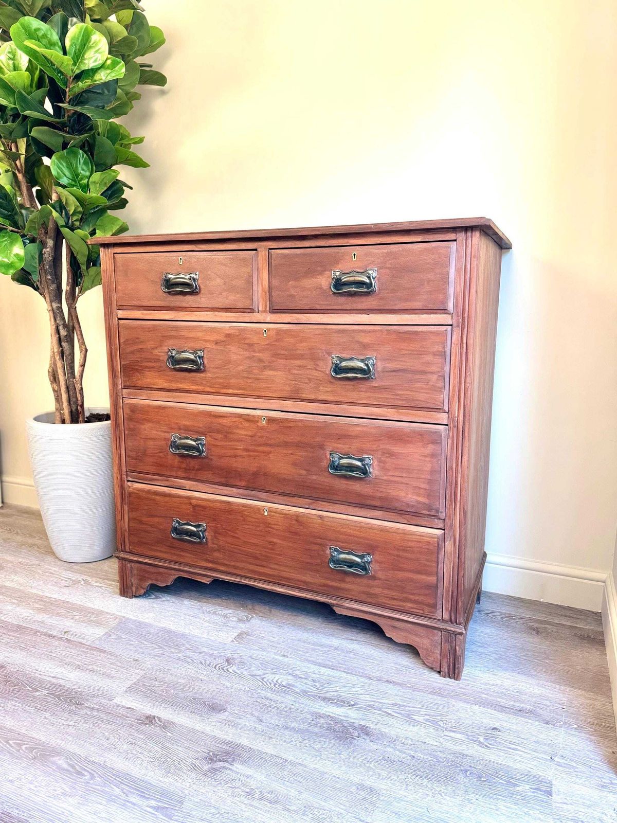 Solid Wood Antique Chest Of Drawers: Large 5 Drawer Dresser With Metal Handles photo furniture