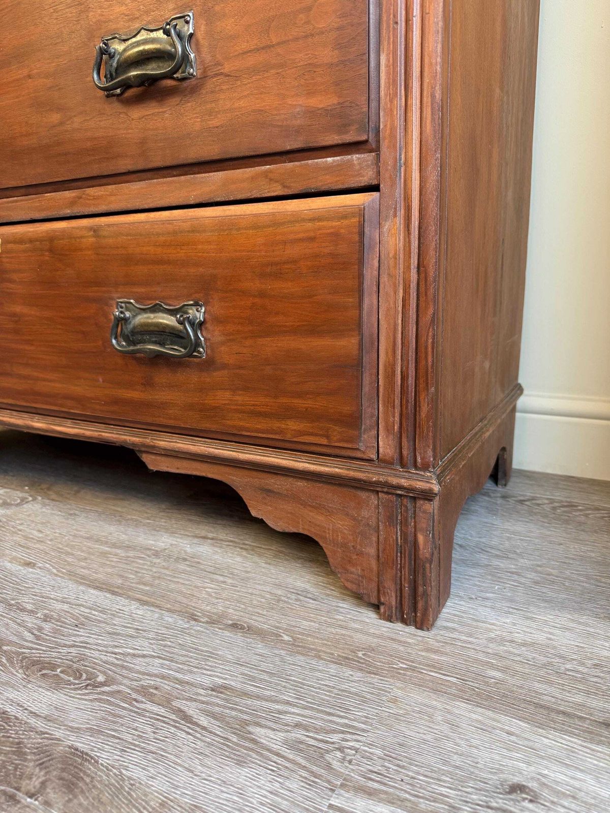 Solid Wood Antique Chest Of Drawers: Large 5 Drawer Dresser With Metal Handles photo vintage