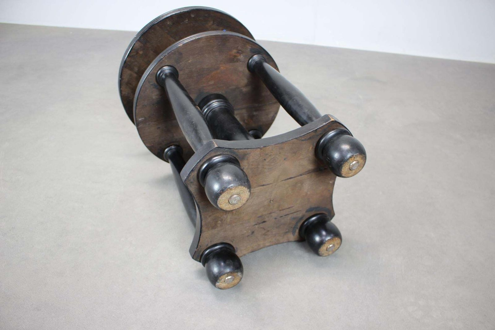 Antique Adjustable Piano Stool Leather Seat Black Wood, 1910's, Czechoslovakia photo vintage