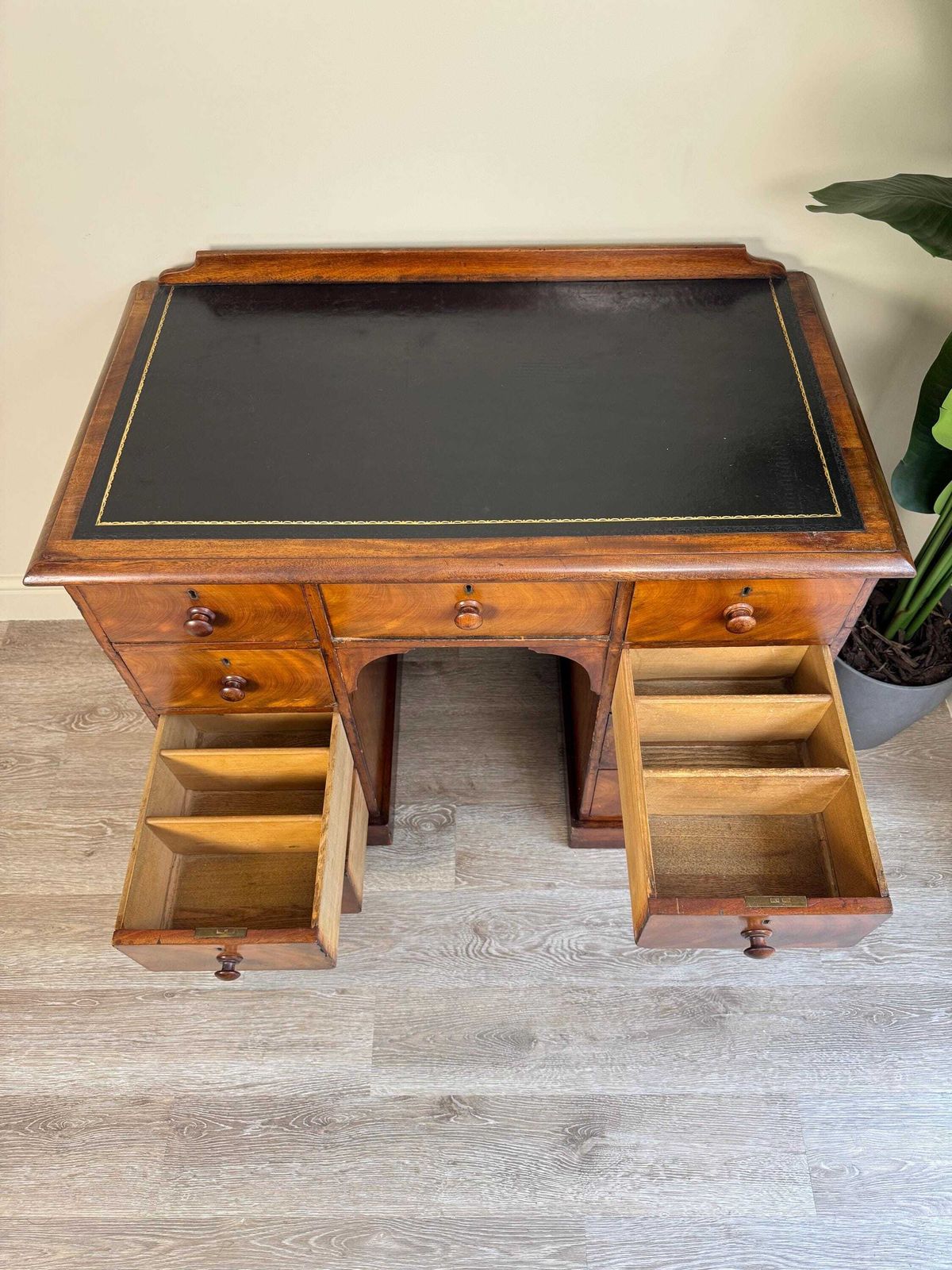 Antique Mahogany Kneehole Desk With Leather Top   Traditional Office photo vintage