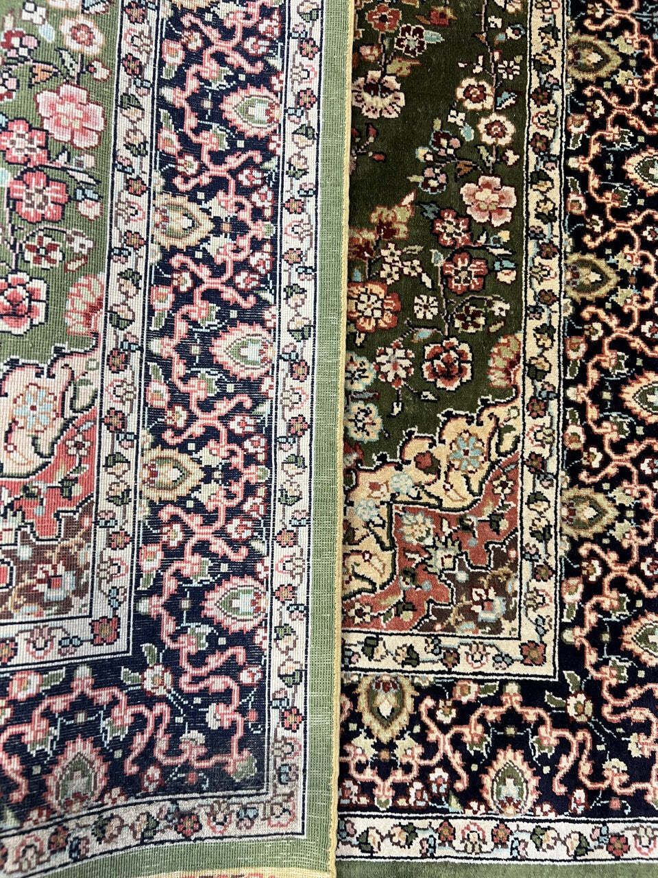 photo for sale Green Field Turkish Silk Rug, 96 × 63 Cm, Circa 1950