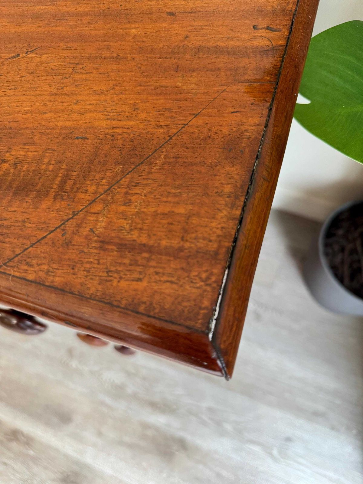 Furniture Antique Georgian Flame Mahogany Solid Wood Chest Of Drawers 3 Drawer Dresser photo
