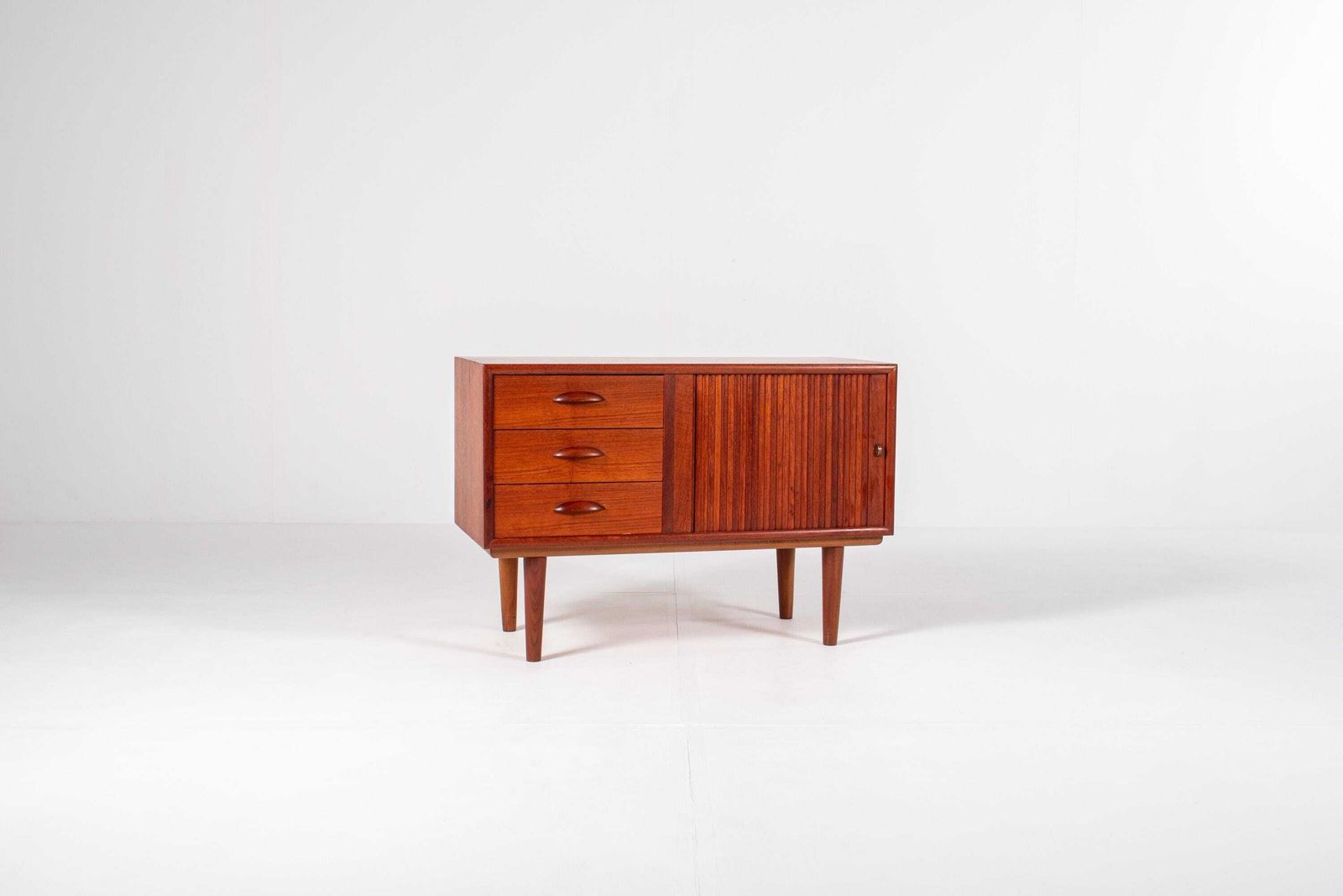 Danish Teak Sideboard With Tambour Door – Mid Century Modern, 1960s
