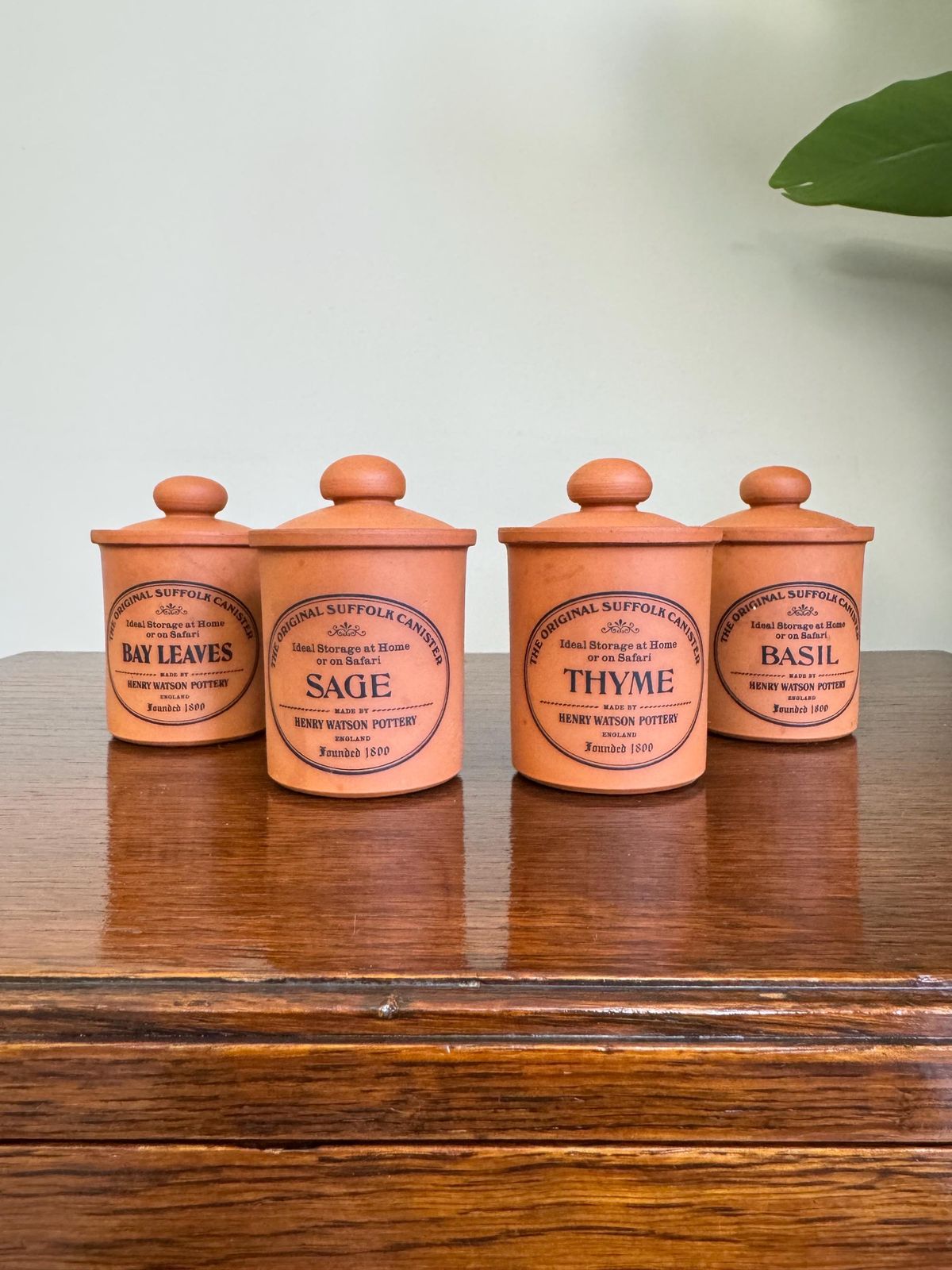 Set Of Henry Watson Pottery Spice Herb Ceramic Jars Sealed Earthenware Containers Terracotta Farmhouse photo Home Decor