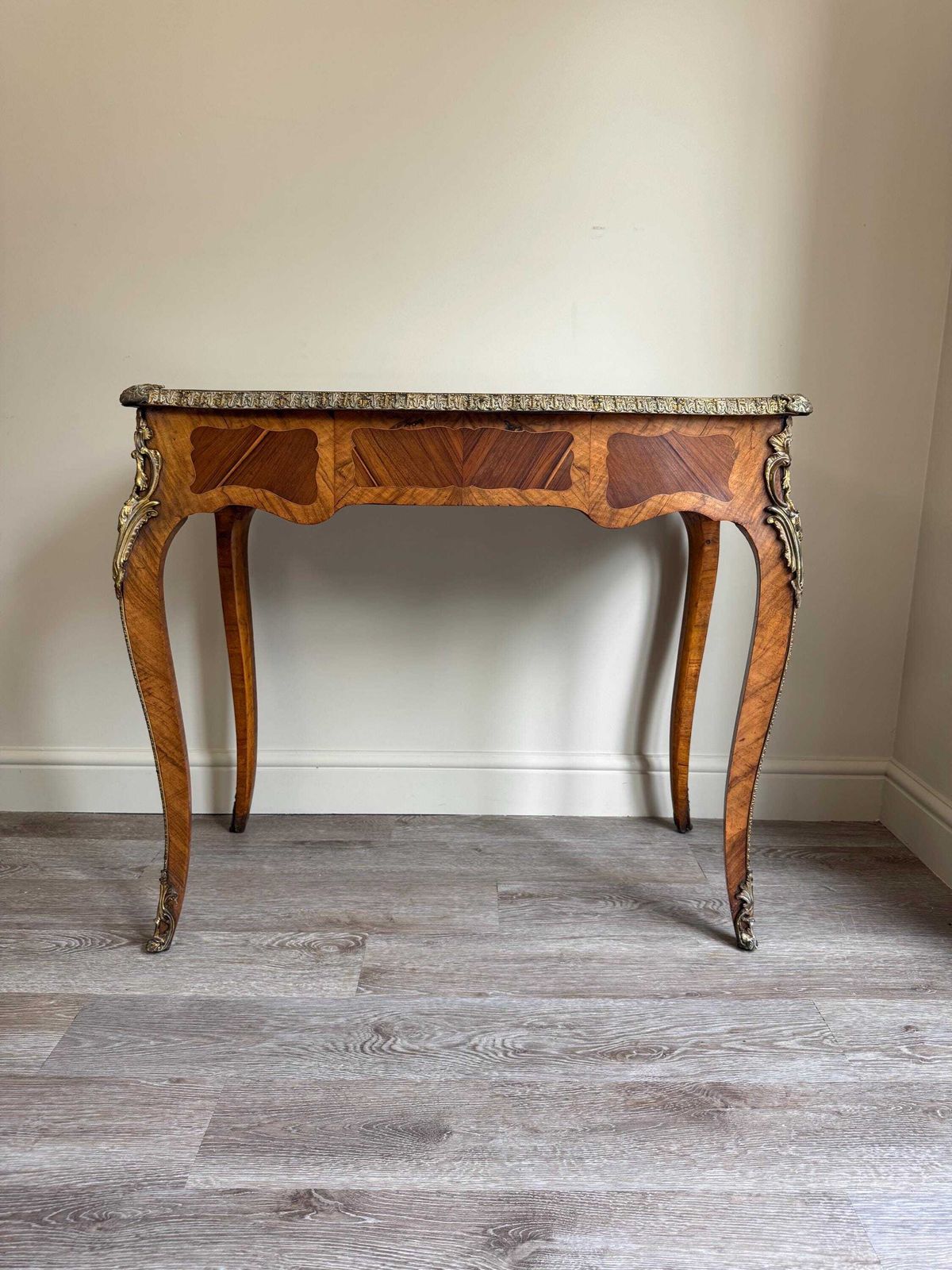 photo for sale Antique French Louis XV Style Burl Walnut Hallway Console Table Gilt