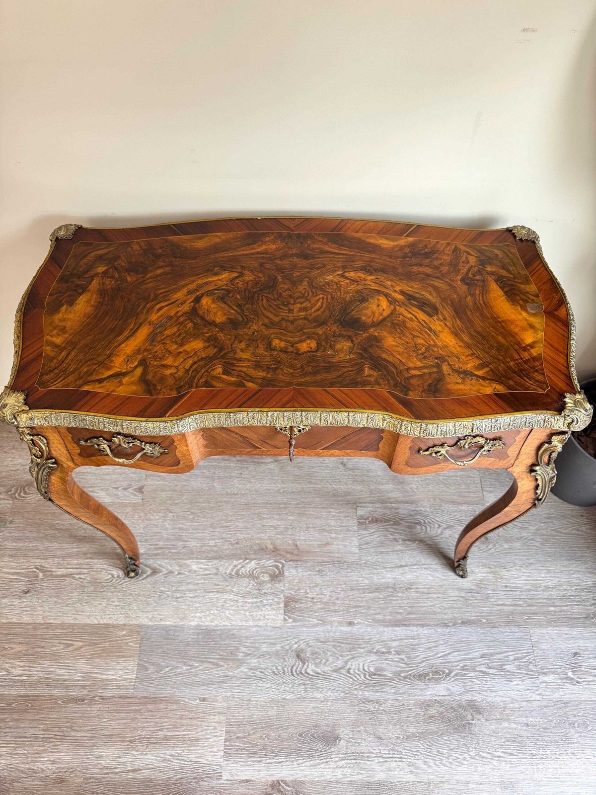 photo buy Antique French Louis XV Style Burl Walnut Hallway Console Table Gilt