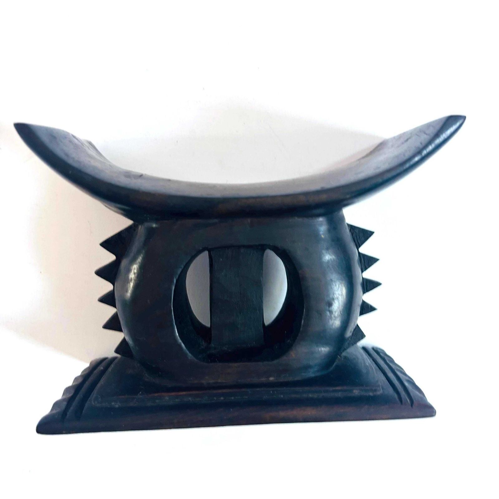 Rare Mid Century Hand Carved Ashanti Polished Hardwood Headrest – African Tribal Masterpiece 1930 photo for sale