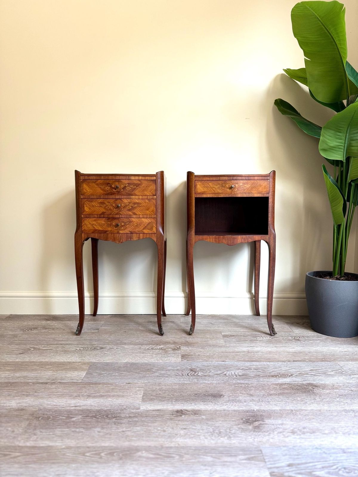 French Antique Bedside Tables Louis XV Style Marquetry Nightstands Vintage
