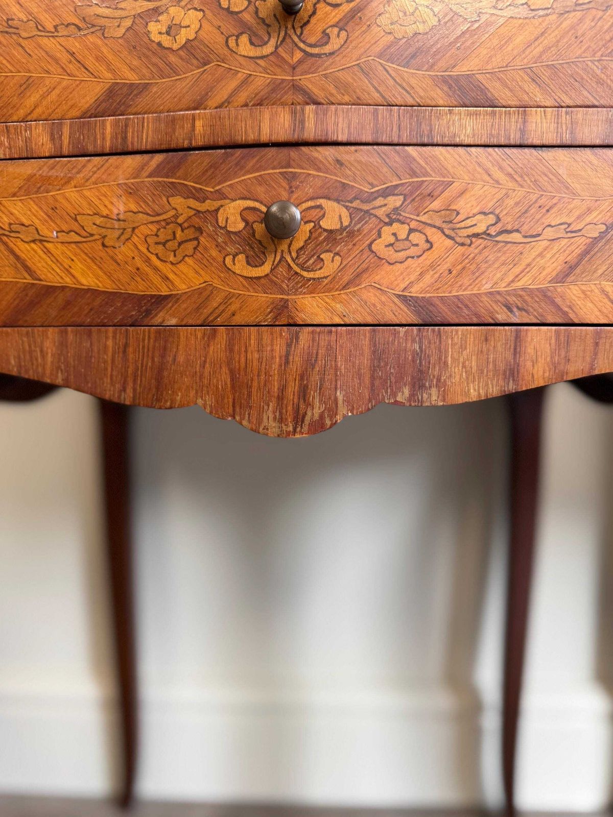 photo for sale French Antique Bedside Tables Louis XV Style Marquetry Nightstands Vintage