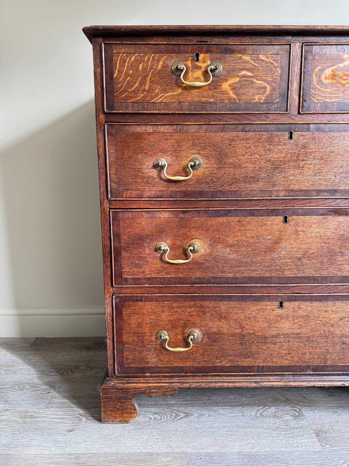 photo for sale Solid Oak Wood Antique Georgian Chest Of Drawers With Metal Handles Dovetail Drawers