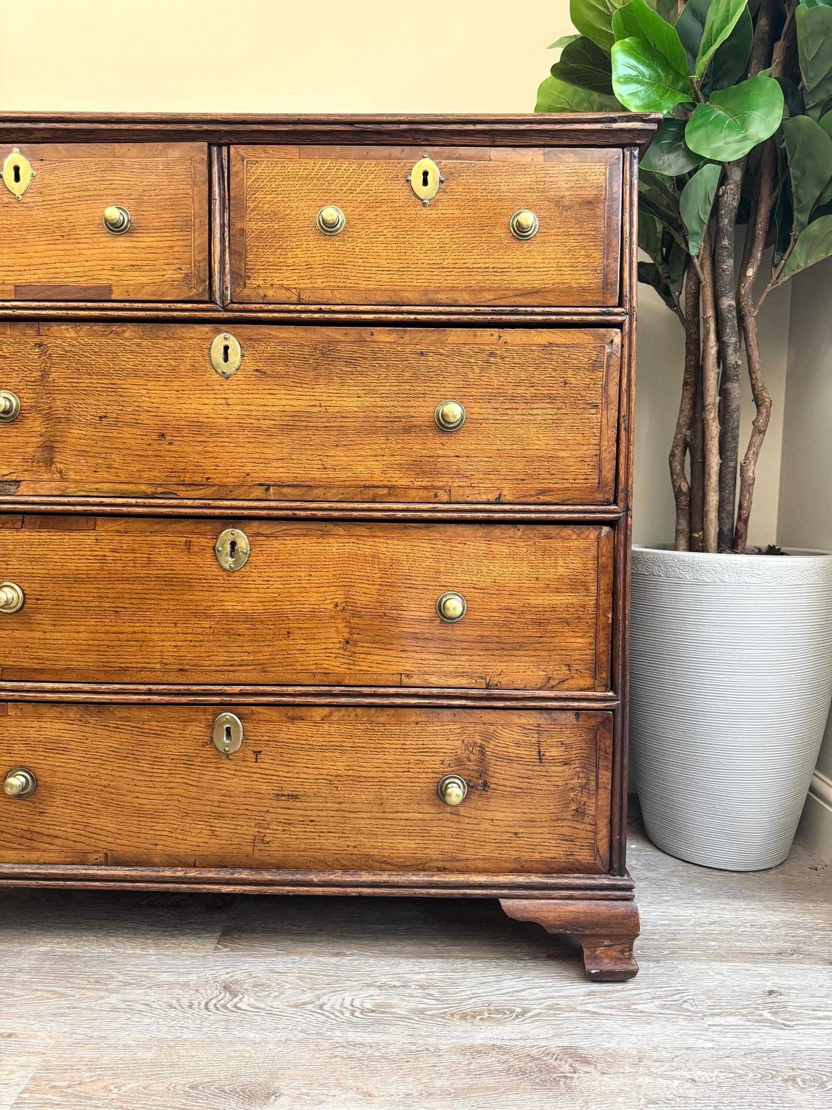 Antique Georgian Chest Of Drawers: Solid Wood Inlay, Metal Handles photo for sale