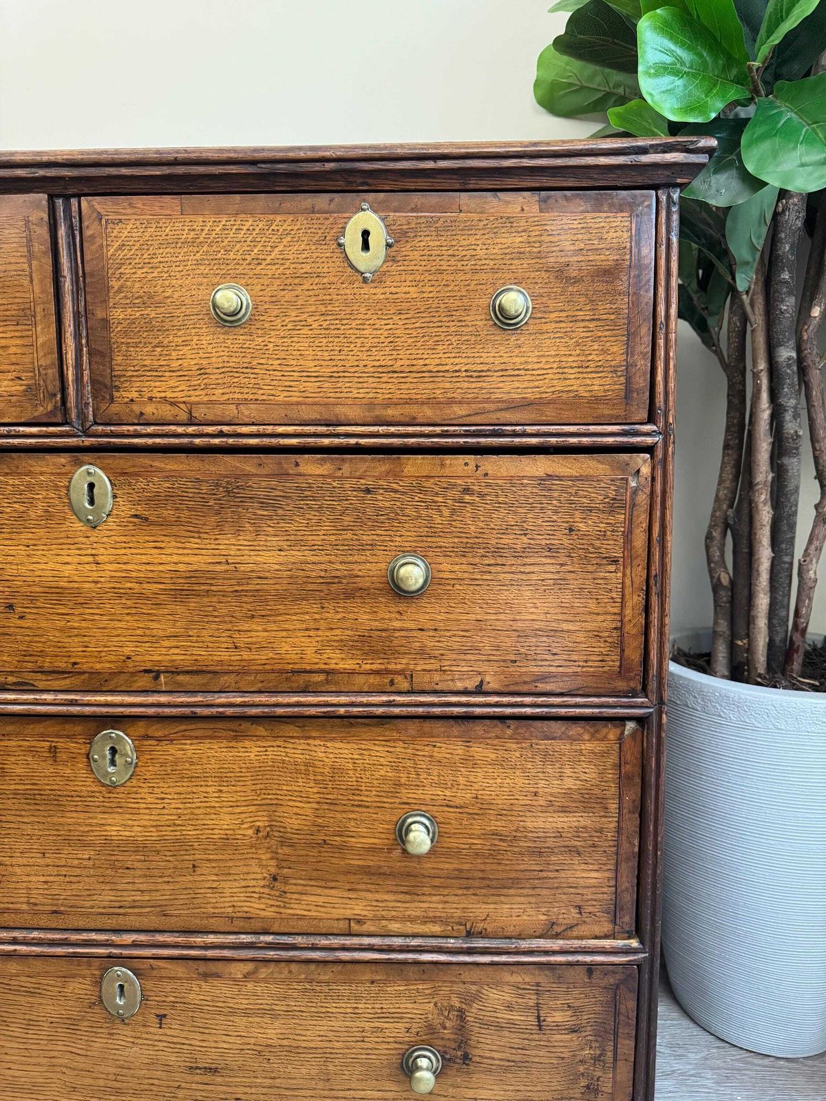 Antique Georgian Chest Of Drawers: Solid Wood Inlay, Metal Handles photo 895.0