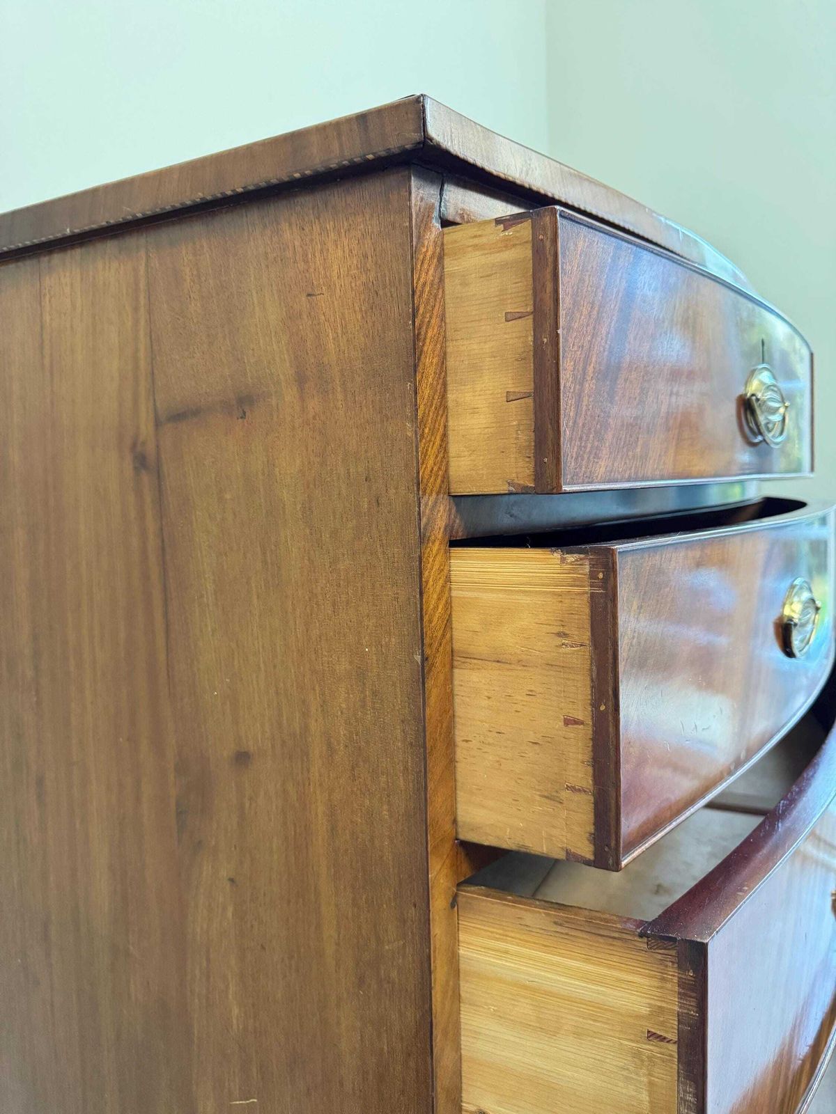 Antique Georgian Bow Fronted Solid Wood Extra Large Chest Of Drawers photo vinterior