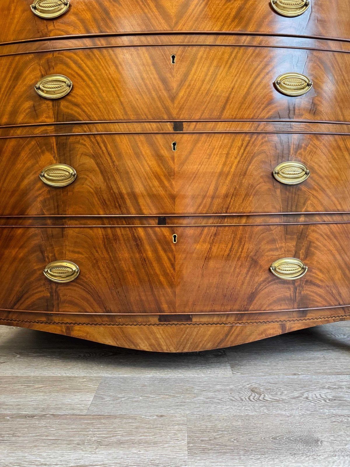photo for sale Antique Georgian Bow Fronted Solid Wood Extra Large Chest Of Drawers