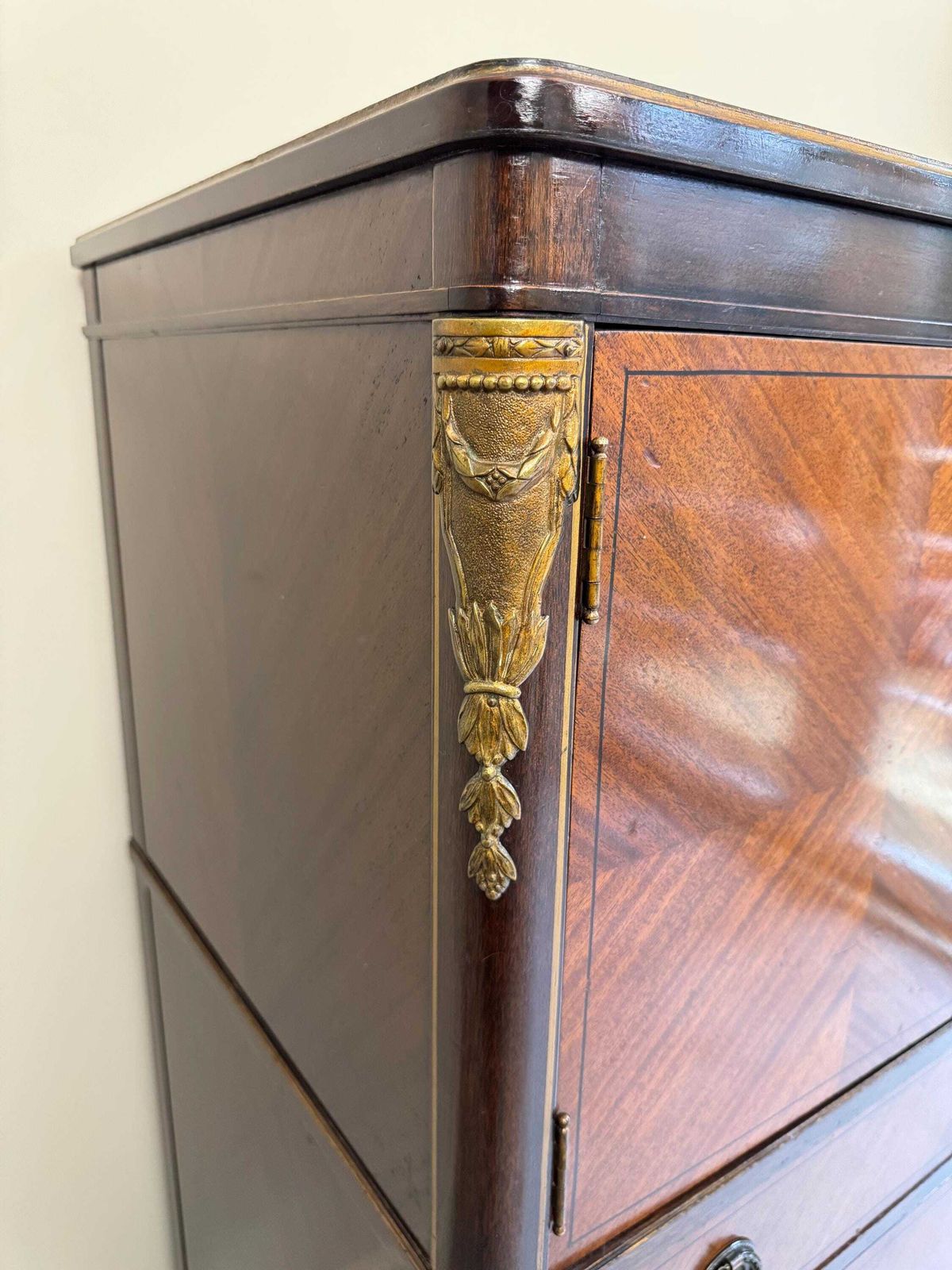650.0 Edwardian Vintage Wooden Linen Press Cabinet With Key photo