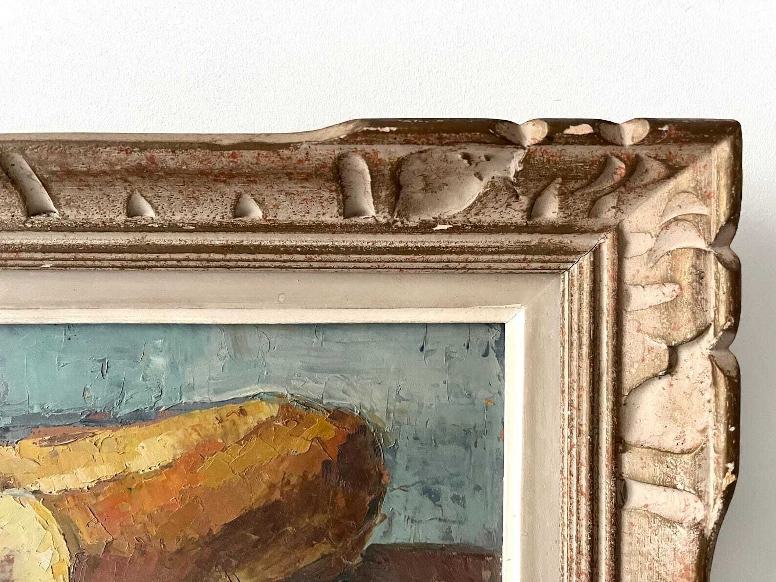photo vinterior Original Vintage Still Life "The French Meal" 1940s, Midcentury Framed And Signed Painting, Kitchen Decor