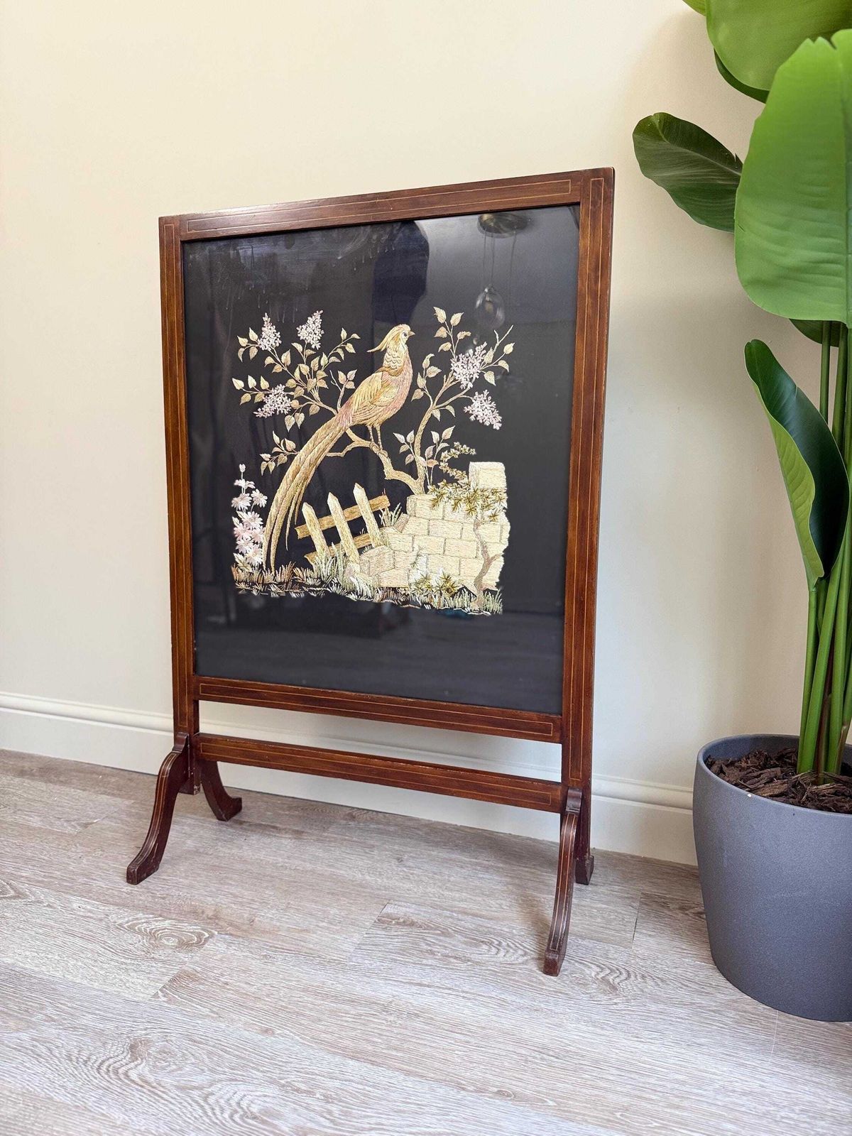 Vintage Pheasant Embroidered Large Fire Guard Screen Living Room Colourful photo Home Fixtures