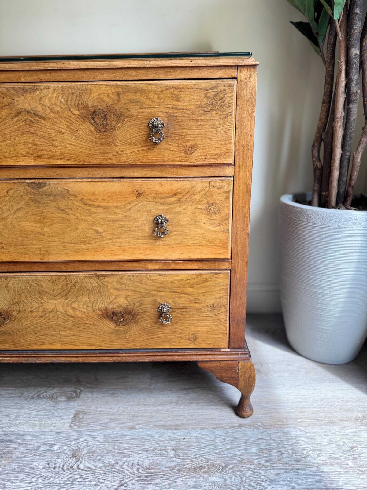 Vintage Walnut Wood Chest Of Drawers: Dovetail Joints, Original Hardware photo for sale