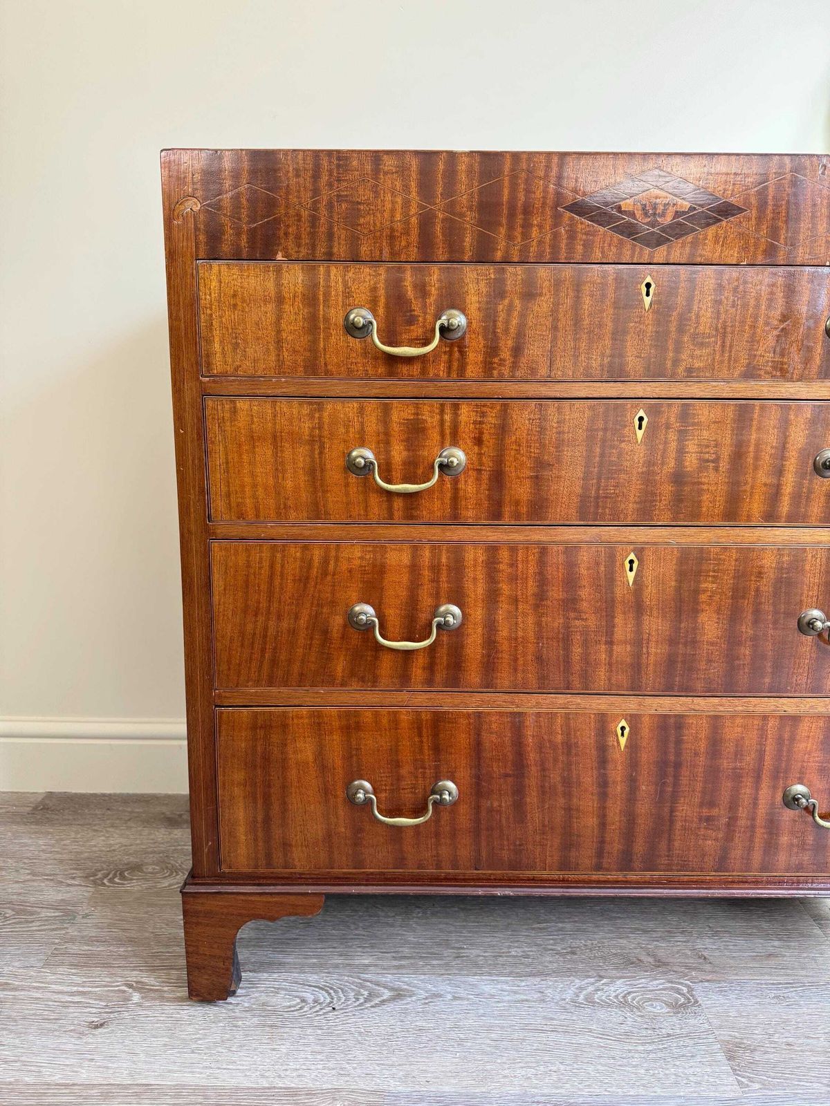 Georgian Antique Mahongany And Strung Marquetry Chest Of Drawers photo for sale