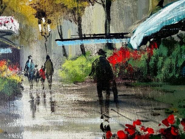 Jordi Junyent Las Ramblas Barcelona Flower Market Street Scene Painting Urban Impressionist 1988 photo Art
