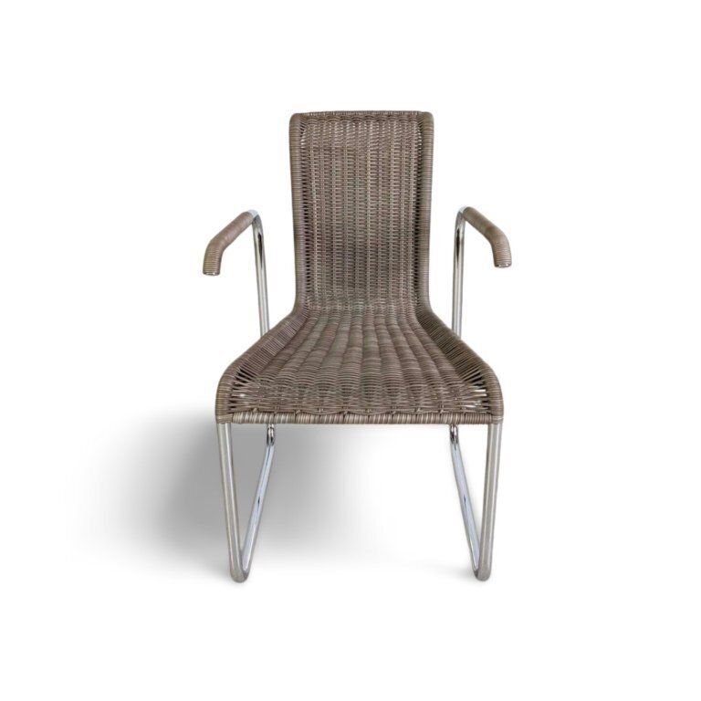 Original Tecta D26e Chair, Woven Grey, Cantilever Chair With Armrests