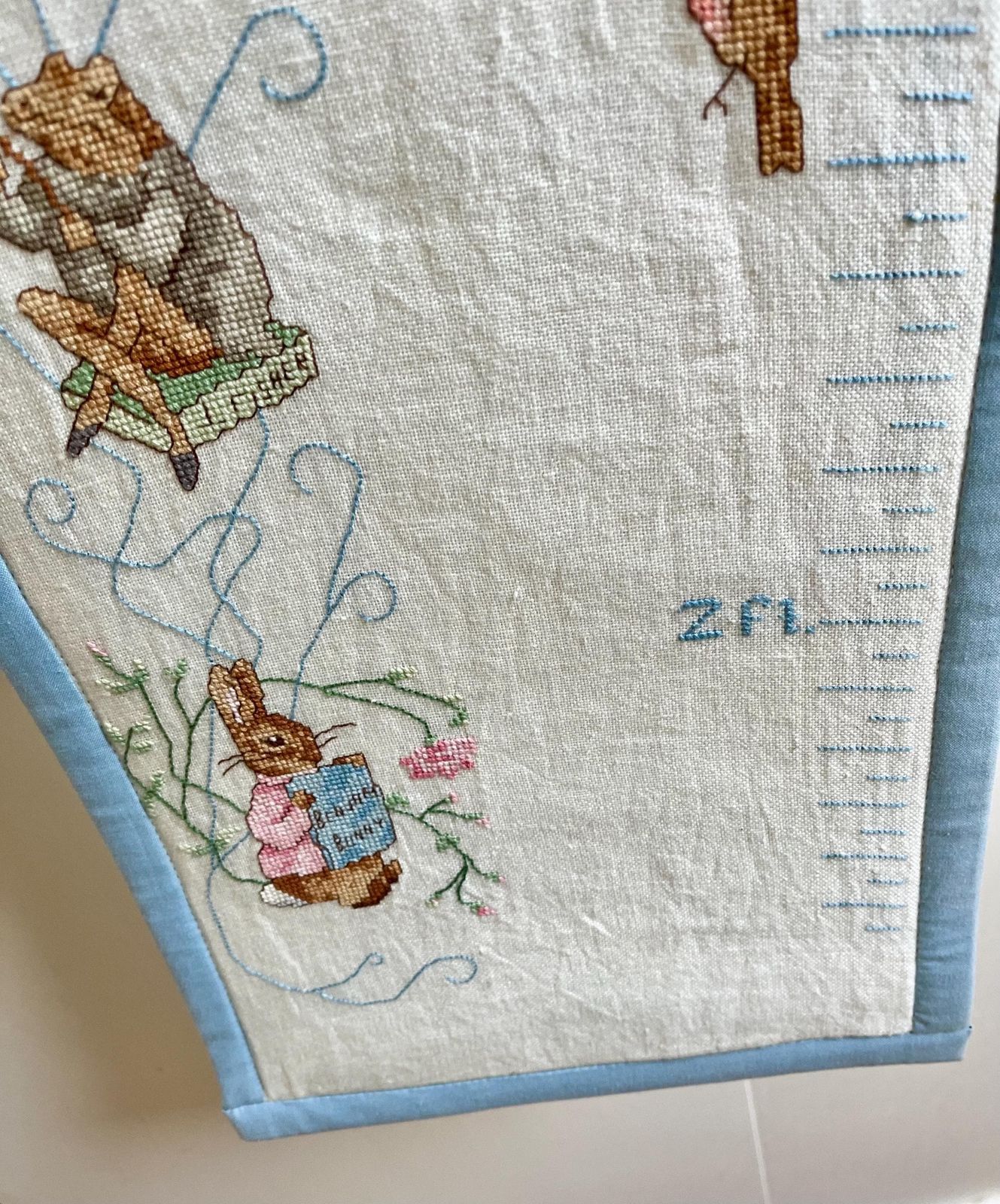 Vintage Hand Embroidered Peter Rabbit & Friends Height Chart Children's Wall Hanging Tapestry photo Art