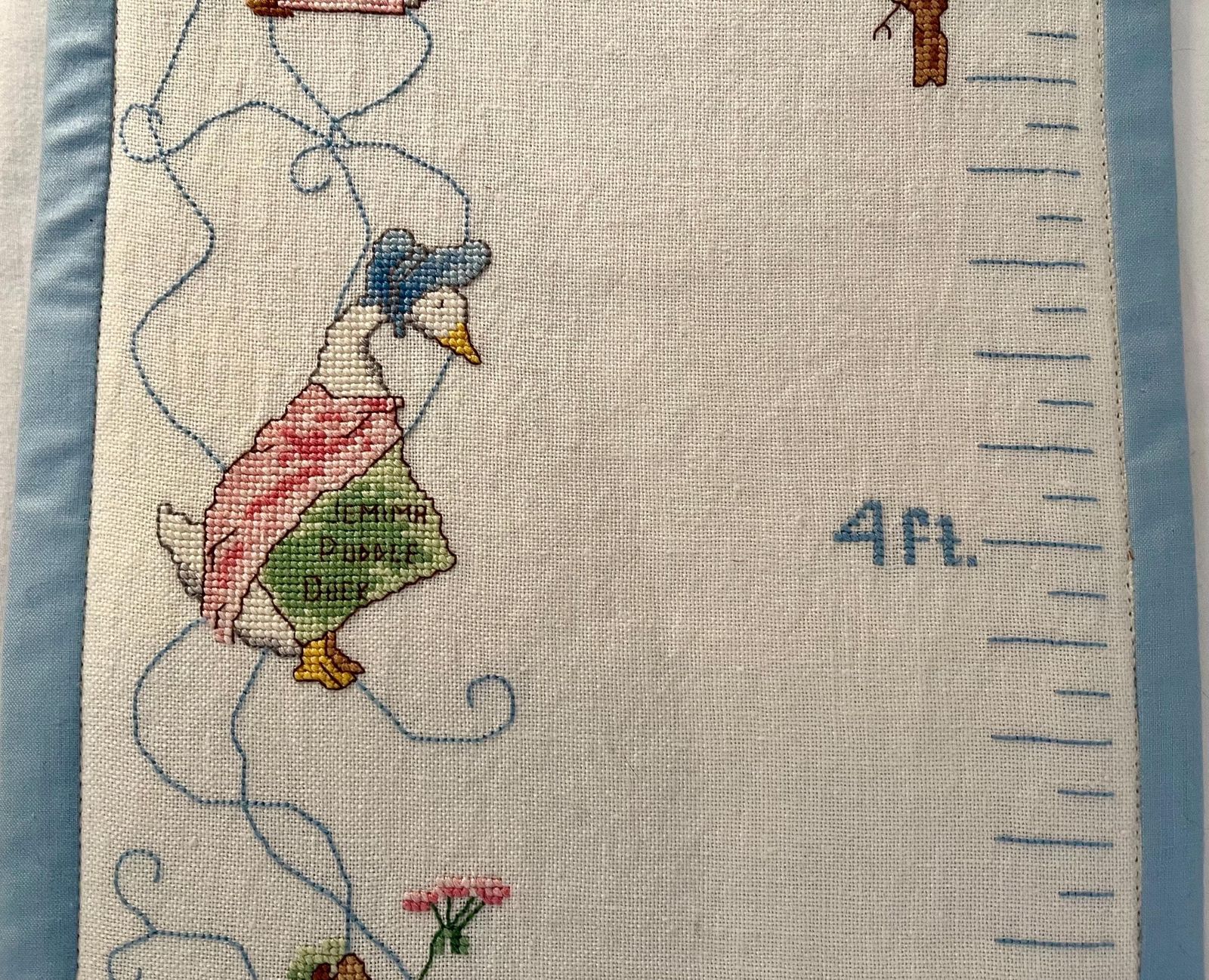 Vintage Hand Embroidered Peter Rabbit & Friends Height Chart Children's Wall Hanging Tapestry photo vinterior