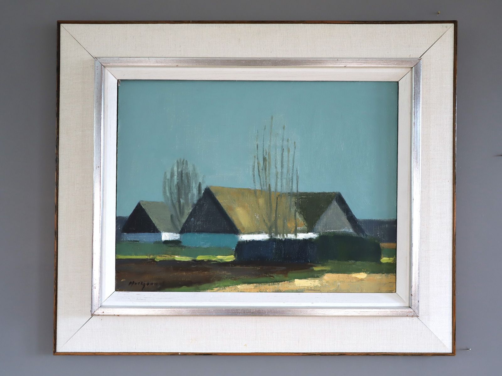 Quiet Farmstead  Oil Painting, Mid 20th Century