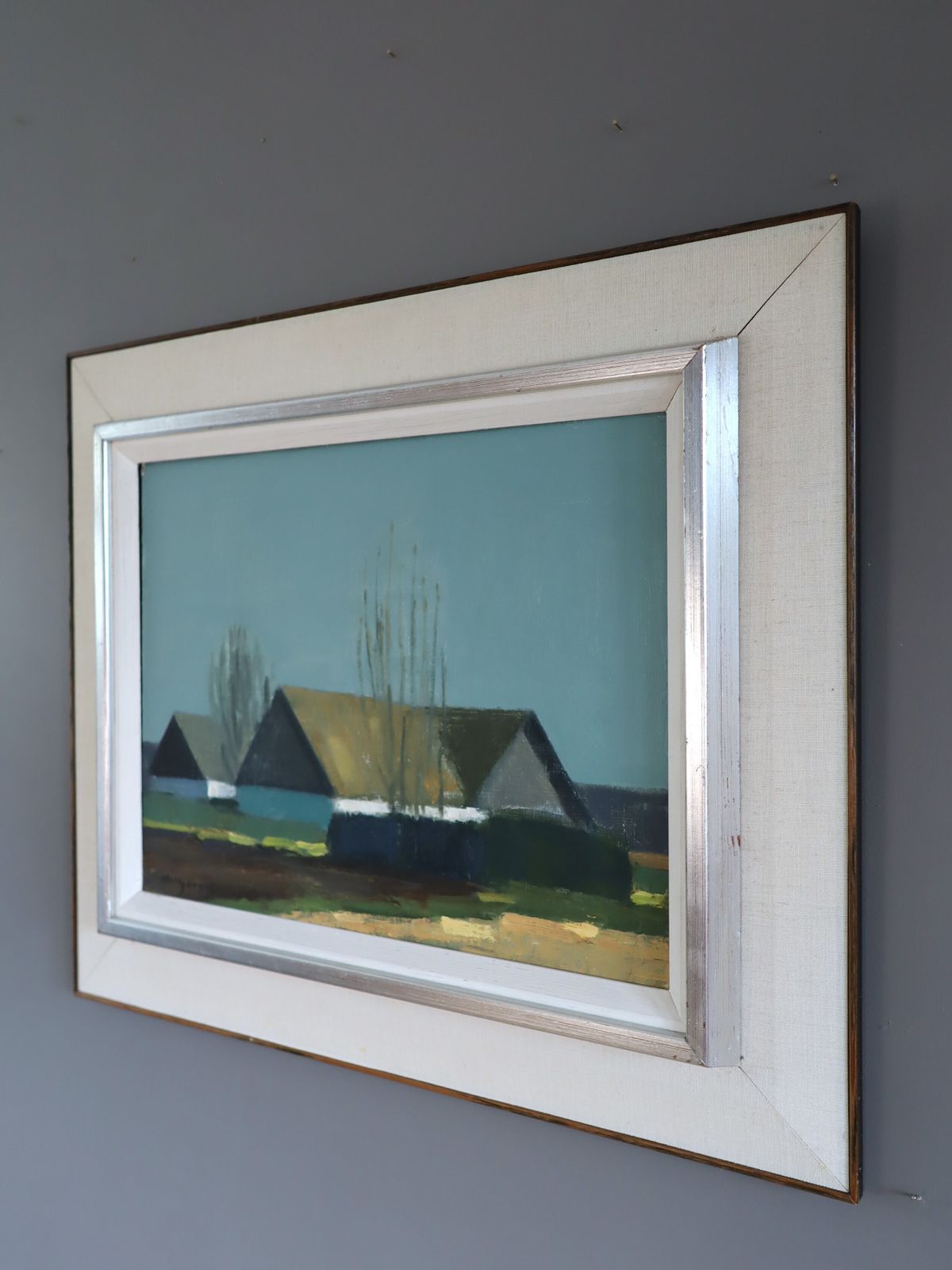 Quiet Farmstead  Oil Painting, Mid 20th Century photo for sale