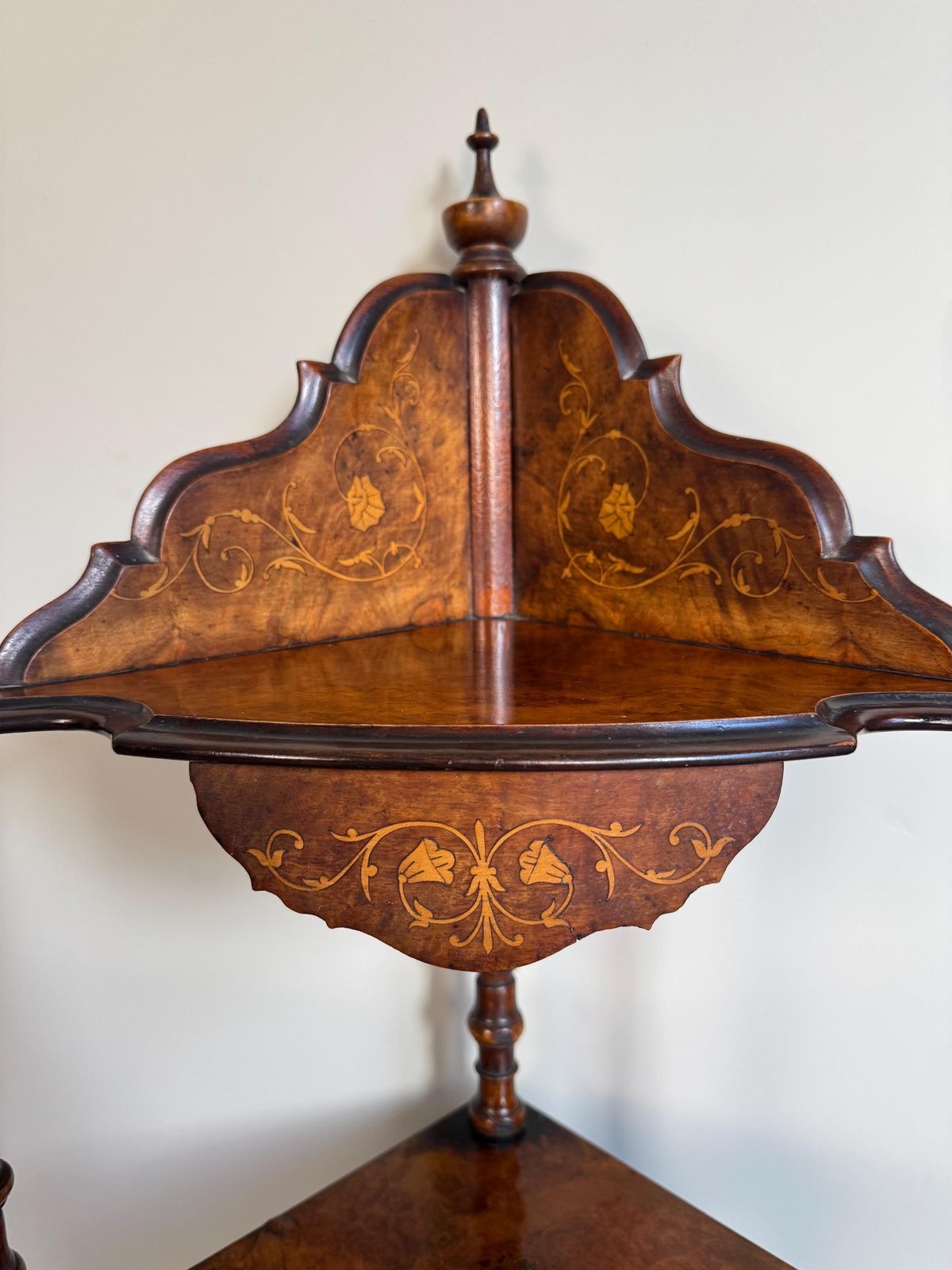 Antique 19th Century Victorian Walnut Marquetry Inlaid Serpentine Watnot Shelving Unit photo buy