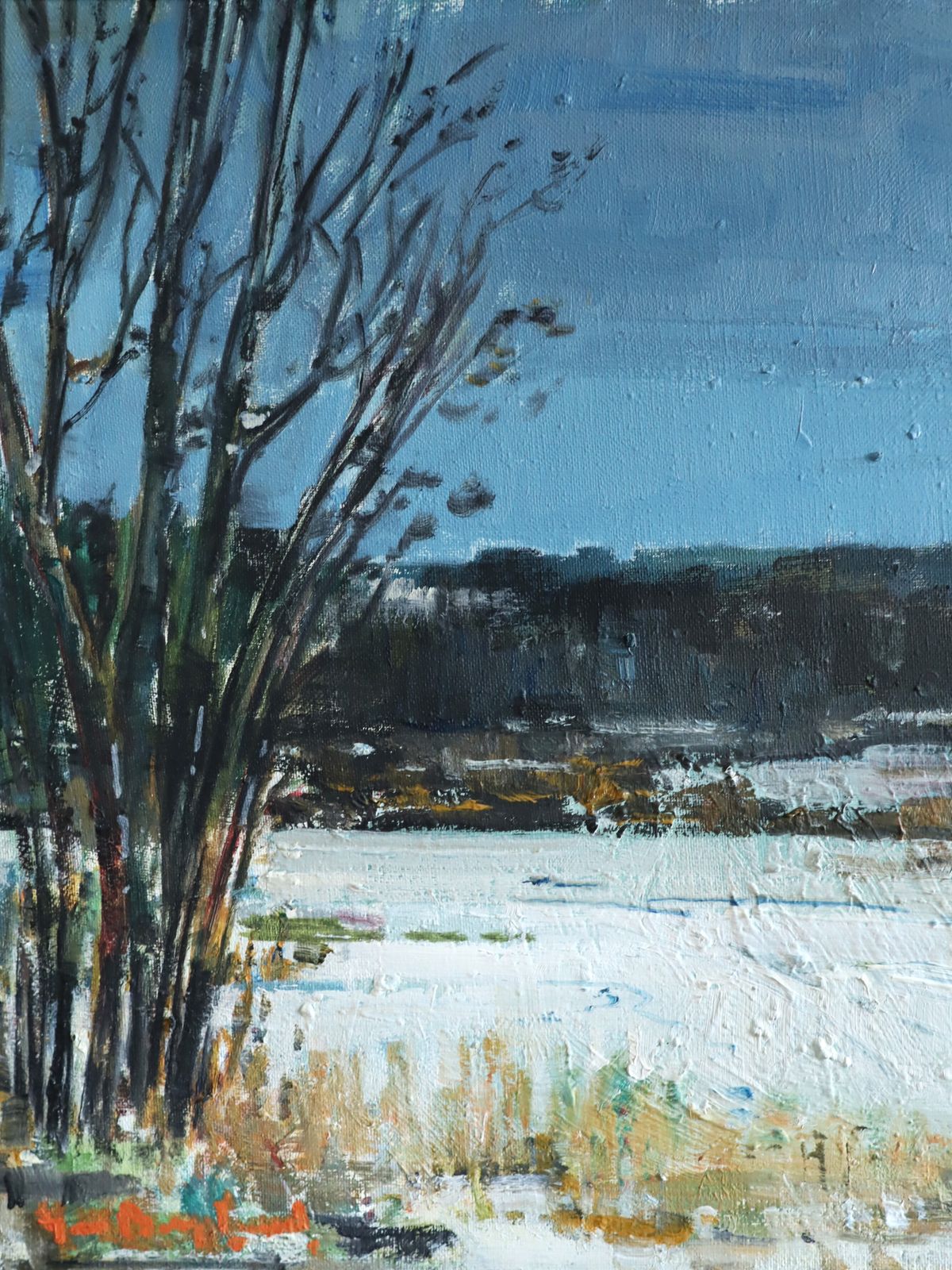 Winter Light  Oil Painting, Mid 20th Century photo vintage