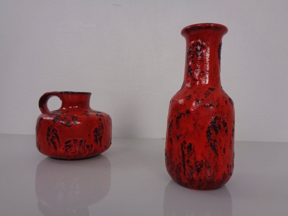 Red Lava Ceramic Vases From Gräflich Ortenburg 1960s Set Of 2 photo vintage